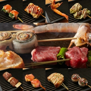 通常の焼鳥とは一風違った、旬の野菜や海鮮、天使の海老、宮崎牛など、幅広い食材を使います。