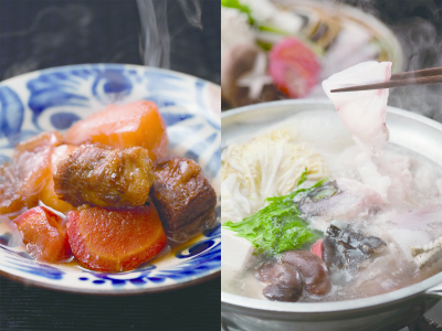 人気の和牛カルビの肉じゃがと、あら(クエ)鍋。